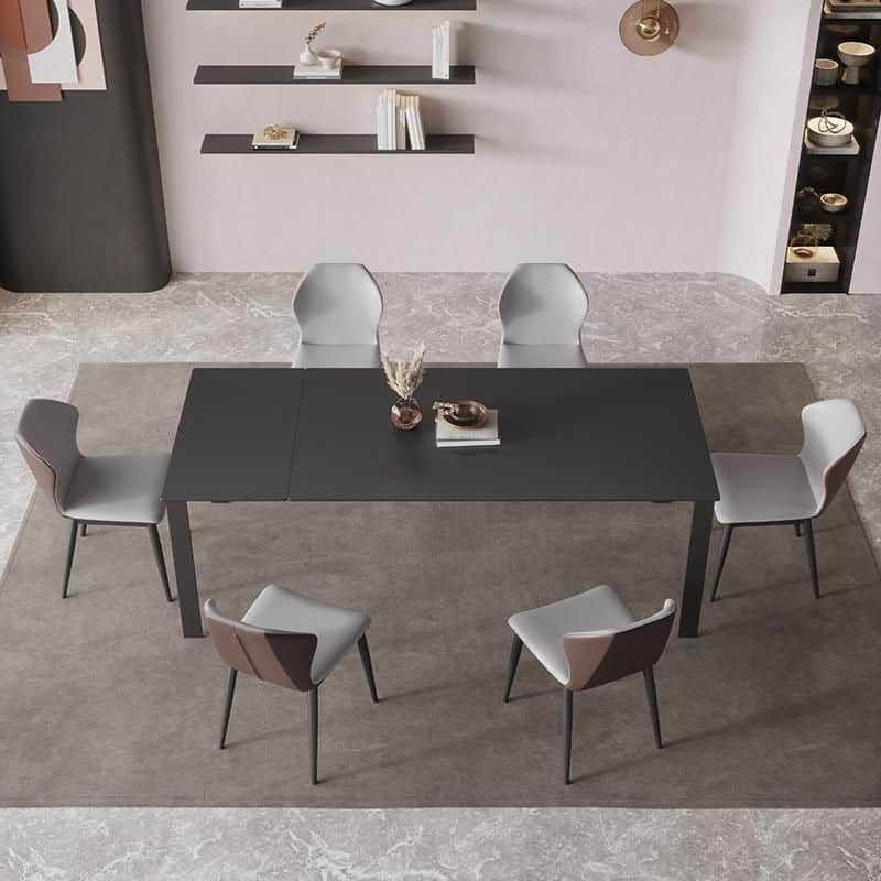 Rectangular black stone modern dining table with black metal legs – OVeee