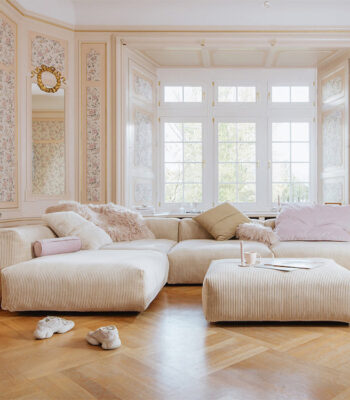 Cream Beige Corduroy Modular Sectional Sofa 15 1