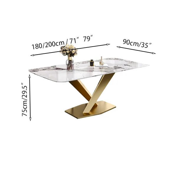 Modern White Dining Table Rectangular Sintered Stone Top X-Base – OVeee