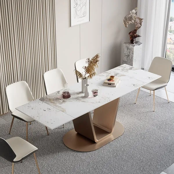 Rectangle Extendable Dining Table with Sintered Stone Top & Stainless ...