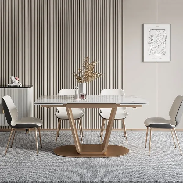Rectangle Extendable Dining Table with Sintered Stone Top & Stainless ...