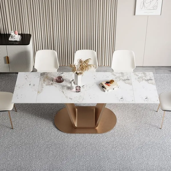 Rectangle Extendable Dining Table with Sintered Stone Top & Stainless ...