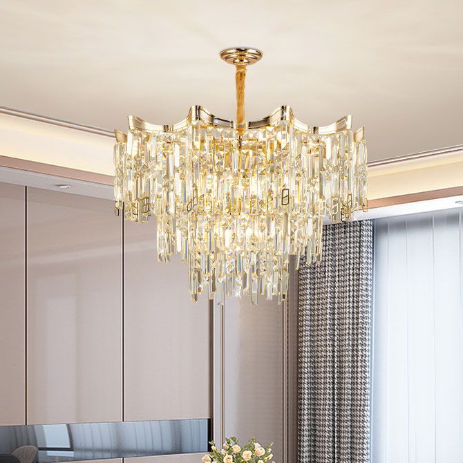 Modern Tiered Crystal Multiple Lights Gold Living Room Ceiling ...