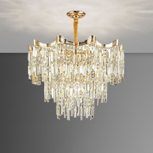 Modern Tiered Crystal Multiple Lights Gold Living Room Ceiling ...