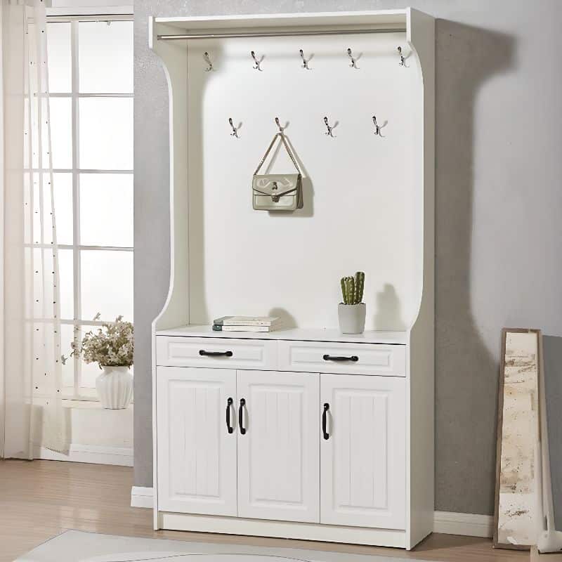 Hall Rack Interior Design Contemporary Engineered Wood Hall Rack with Cupboard, Shoe Rack, Back ...